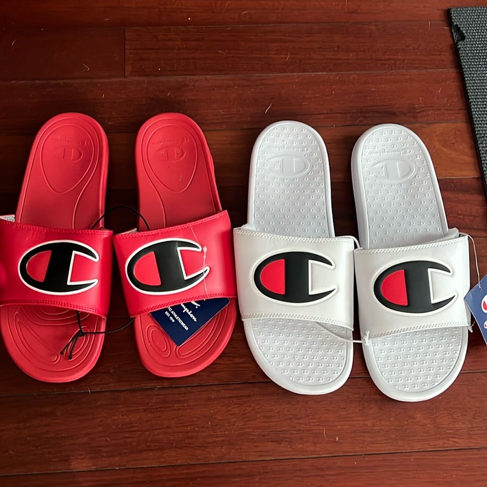 2 pairs of Champion slides, never worn, with tags